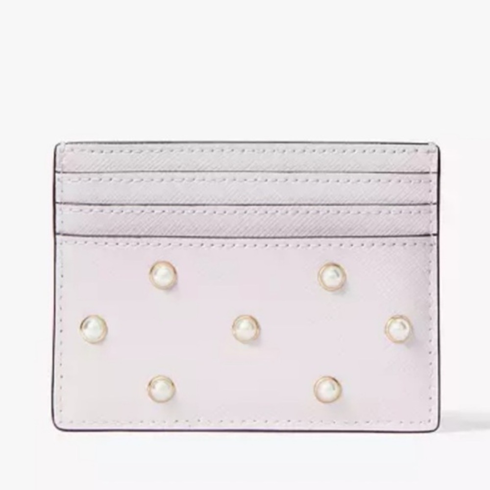 Kate Spade Madison Studded Faux Pearls Small Slim Card Holder, Lilac Moonlight
